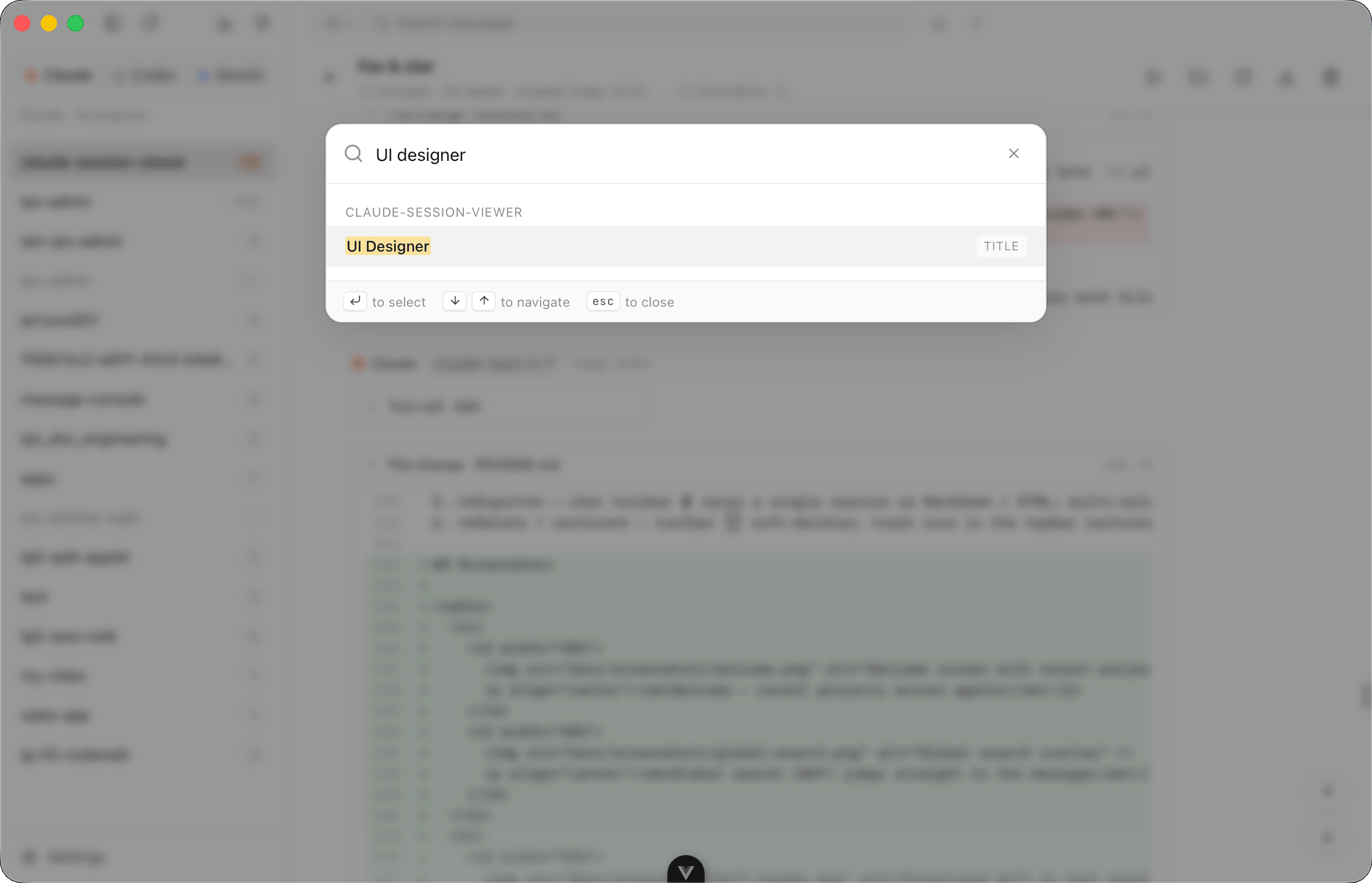 Global search in Sessions Viewer listing matches from several projects